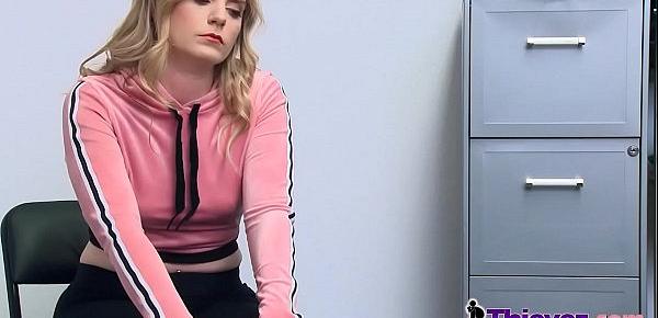  Cute shoplifter teen is trading her freedom for a blowjob!